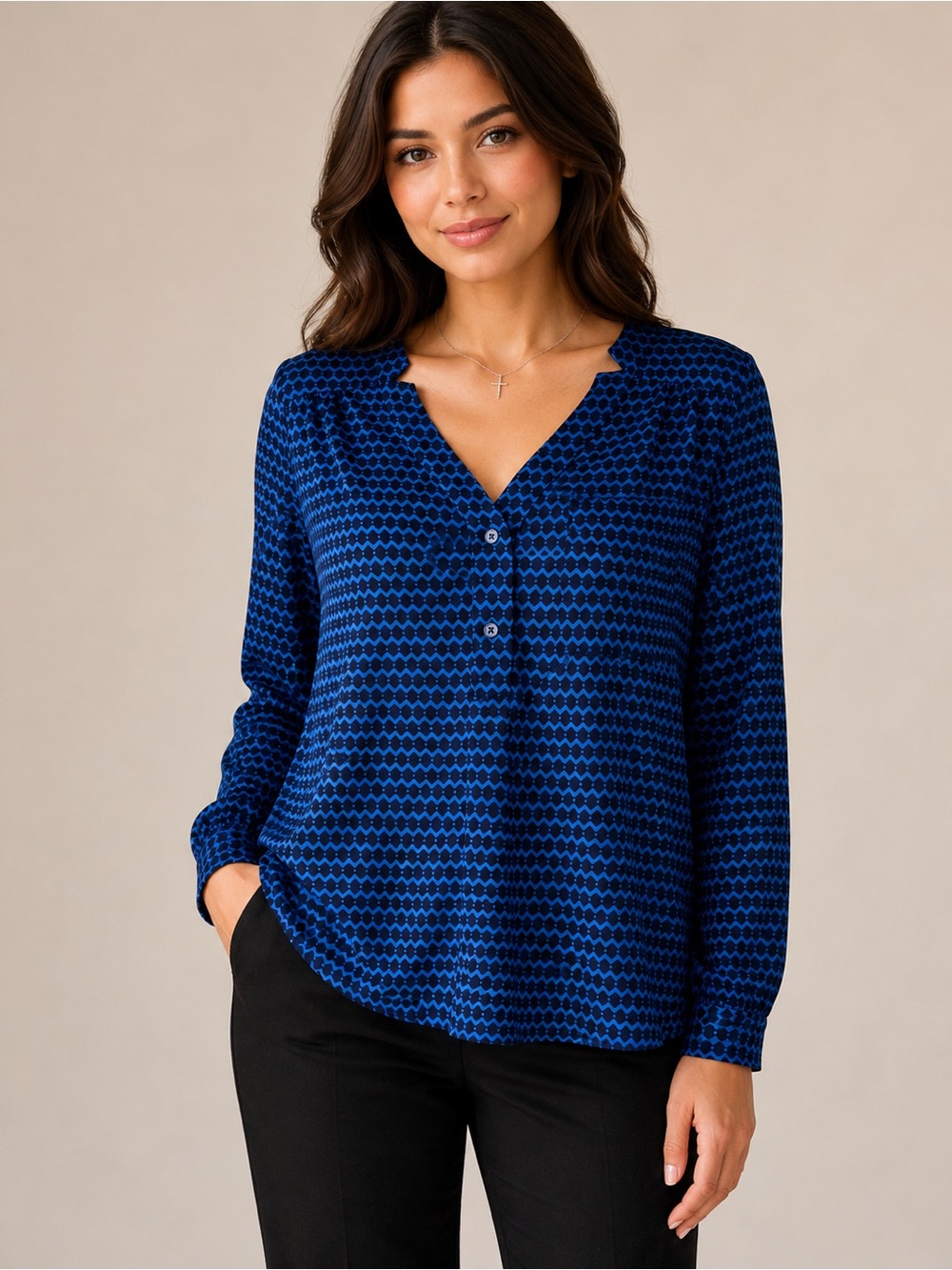 Candie's Royal Blue Geometric Henley Blouse